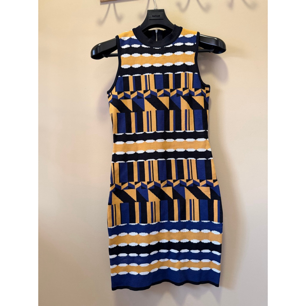 Women's Brigitte Bailey Mini Dress S Blue Gold Geometric